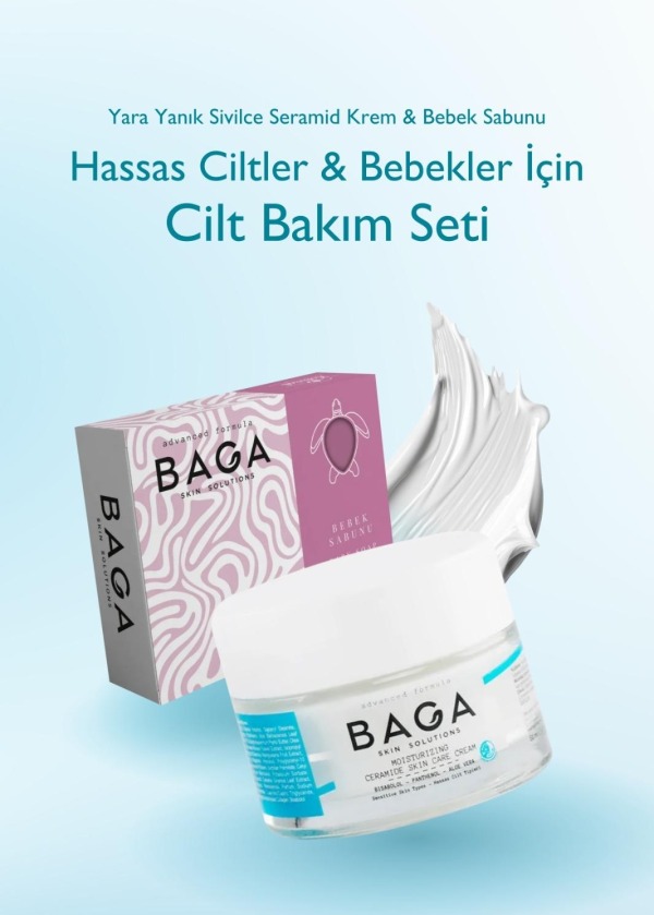Baga Hassas Ciltler Ve Bebekler İçin Cilt Bakım Seti Yara Yanık Sivilce Seramid Krem & Bebek Sabunu